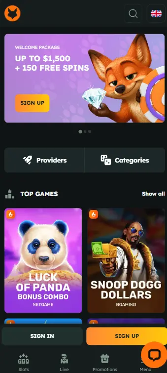 FoxSlots App Main Page